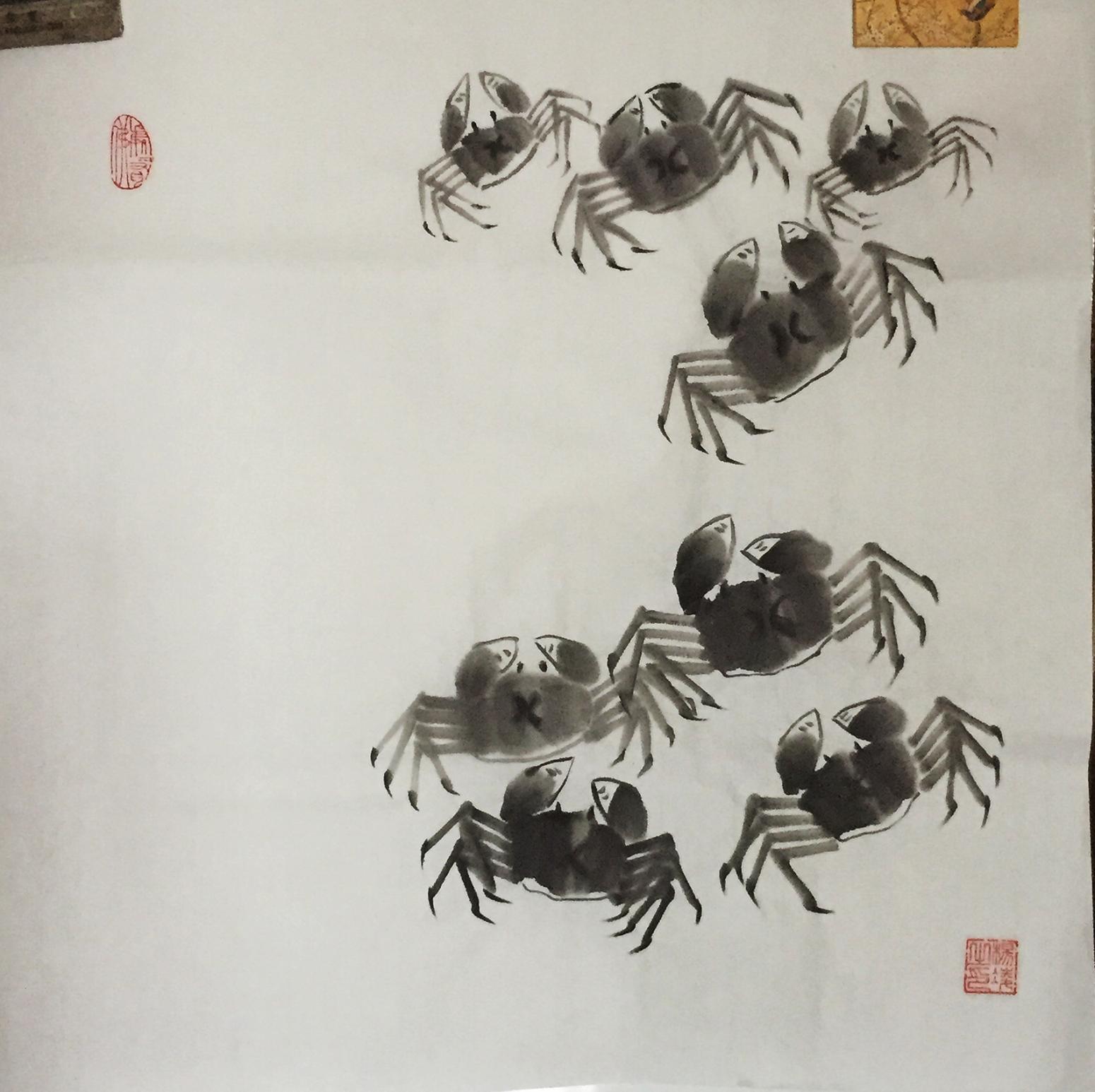 杨凌国画作品《蟹》