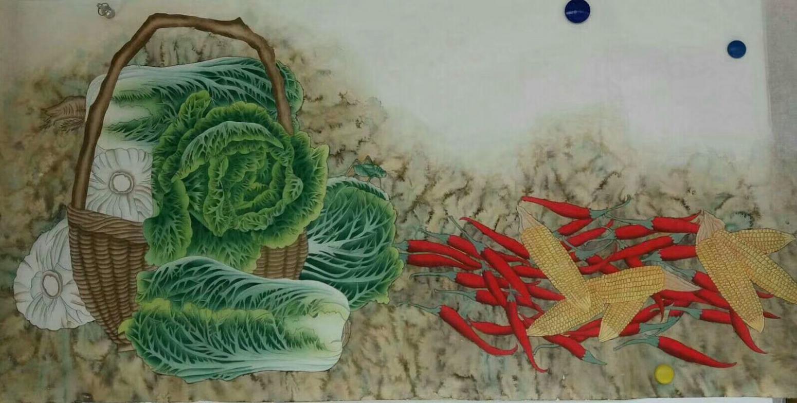 韩梅国画作品《百财聚来图》