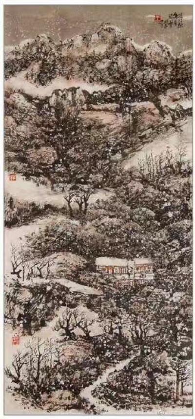王林昌日记-《闭门歇年看瑞雪》是我2011年的作品，尺寸为45X97cm。也是近年时，看着窗【图1】