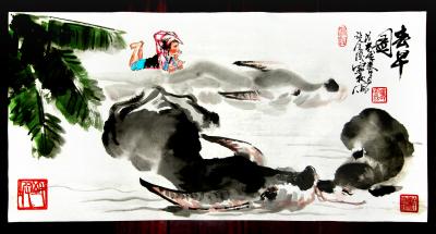 潘宁秋日记-《春早图》四尺四开69cmX34.5cm【图3】