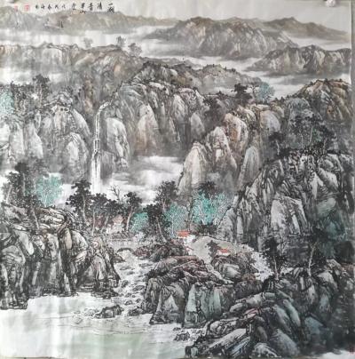 马海伟日记-国画《一湖清音半山云》，八尺斗方（124*124），马海伟【图1】