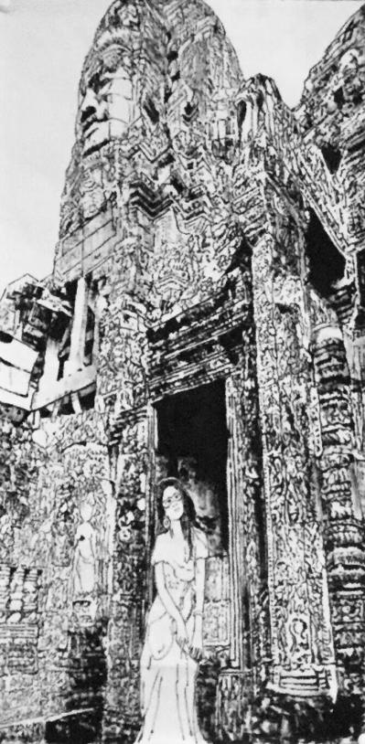 马培童日记-我画吴哥石窟，主要运用了 我们徐州汉画像石刻的刀法，凿，錾，以笔代刀，以纸为石，【图3】