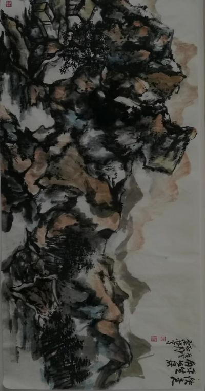 陈宗林日记-晨起练笔，完成扇面两幅《凭栏远眺》《渔歌晚唱》，国画山水《快意平生有安居》
陈【图3】