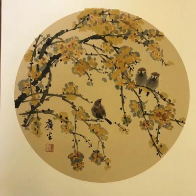石广生日记-国画花鸟小品《迎春》《逢春》，
春分，不画两笔似乎对不起司春之神东君（因广生万【图4】