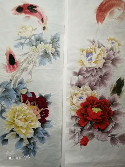 孙静涛日记-新画的工笔画《富贵有余》四条屏，请各位老师指导。
孙静涛 画【图1】