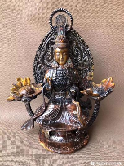 东方古玩城堡收藏-回流老牛角雕刻观音佛像摆件，细节如图，尺寸34×27×17厘米，喜欢的聊我【图1】