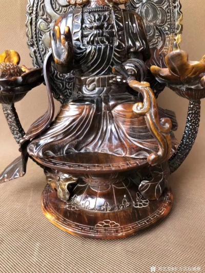 东方古玩城堡收藏-回流老牛角雕刻观音佛像摆件，细节如图，尺寸34×27×17厘米，喜欢的聊我【图2】