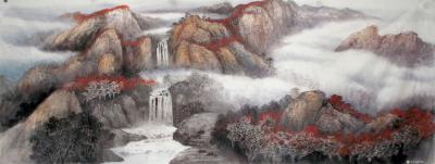 严巍收藏-国画山水《枫叶尽染山谷》，客户订制作品，已经完成，尺寸66x180
严巍 画作【图1】