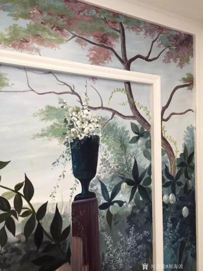 周海波日记-《优雅的孔雀》.   欧式风格壁画进行中.把灰调子做到很统一！作为居家壁画.这样【图2】