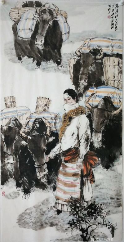 赵国毅日记-新作国画人物《高原行》，这是我的西部印象，沉稳的牦牛，忠实的伙伴。【图2】