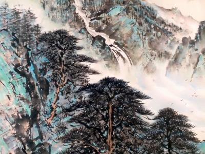 李亚南日记-李亚南书画工作室作品   松崖揽胜图  尺寸150cmx70cm   水墨纸本【图1】