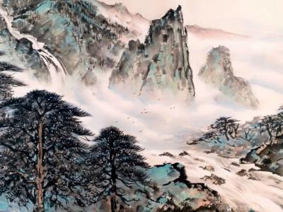 李亚南日记-李亚南书画工作室作品   松崖揽胜图  尺寸150cmx70cm   水墨纸本【图2】