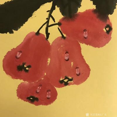 石广生日记-国画《雨后》
昨夜又画南国佳果莲雾，添水珠数点。曰雨后也。
咏诗一首，不亦乐【图3】