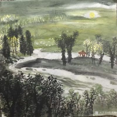 陈秀梅日记-天气不错，晒晒近期画的几幅国画山水四尺斗方作品，还没提拨，先发出来晒晒吧！阳春三【图1】