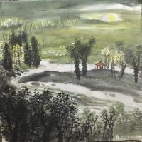 艺术家陈秀梅日记:天气不错，晒晒近期画的几幅国画山水四尺斗方作品，还没提拨，先【图0】