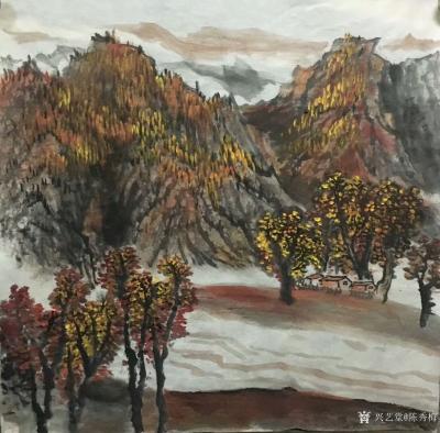 陈秀梅日记-天气不错，晒晒近期画的几幅国画山水四尺斗方作品，还没提拨，先发出来晒晒吧！阳春三【图2】