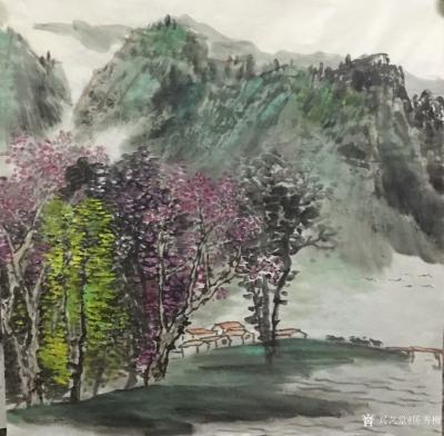 陈秀梅日记-天气不错，晒晒近期画的几幅国画山水四尺斗方作品，还没提拨，先发出来晒晒吧！阳春三【图4】