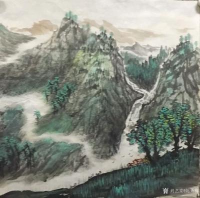 陈秀梅日记-天气不错，晒晒近期画的几幅国画山水四尺斗方作品，还没提拨，先发出来晒晒吧！阳春三【图6】