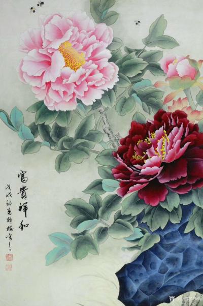 韩梅收藏-工笔画《富贵祥和》，客户订制作品完成。其镜景:只羡鸳鸯不羡仙。
韩梅【图2】