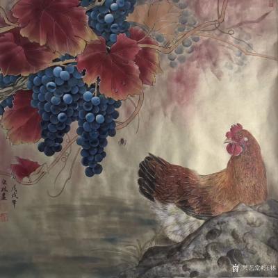 汪林日记-《喜从天降》，60x60cm，汪林国画作品【图2】