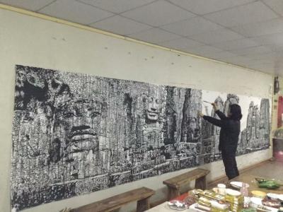 马培童日记-二，柬埔寨吴哥窟写生创作，规格丈二，残缺的吴哥王朝，焦墨用笔，“笔枯求秀，笔渴求【图2】