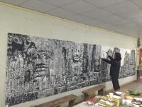 艺术家马培童日记:二，柬埔寨吴哥窟写生创作，规格丈二，残缺的吴哥王朝，焦墨用笔【图1】