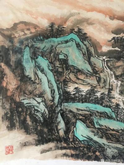 祝汉山日记-小六尺180/70，国画《万里江山秀》，青绿山水间，祥云绕天边，不觉春报翠，南雁【图1】