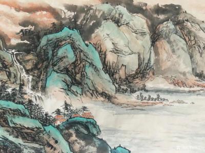 祝汉山日记-小六尺180/70，国画《万里江山秀》，青绿山水间，祥云绕天边，不觉春报翠，南雁【图2】