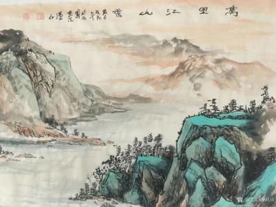 祝汉山日记-小六尺180/70，国画《万里江山秀》，青绿山水间，祥云绕天边，不觉春报翠，南雁【图4】