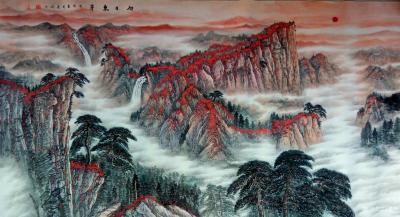 墨丹日记-六尺整张一副，国画《旭日东升》，墨丹【图1】