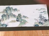 艺术家陈锡顺日记:远山连水色，平岸界天痕，德州黄先生嘱作，150公分乘50。陈【图0】