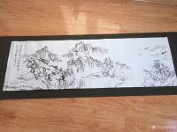 艺术家陈锡顺日记:远山连水色，平岸界天痕，德州黄先生嘱作，150公分乘50。陈【图1】