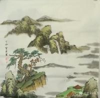 艺术家贾芳日记:国画山水作品《寒江垂钓》，尺寸66*66cm。
贾芳【图0】