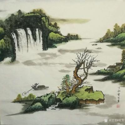贾芳日记-国画山水作品《寒江垂钓》，尺寸66*66cm。
贾芳【图2】