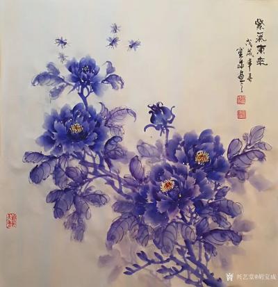 胡宝成日记-国画花鸟类《醉春》《春韵》《紫气东来》，今日刚作的四尺斗方68/68cm有喜欢的【图4】