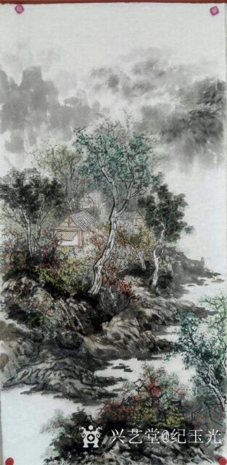 纪玉光国画作品《深山藏古寺》
