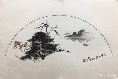 罗树辉日记-新作国画扇面《秋江帆影》，供君欣赏！
罗树辉 创作【图1】