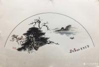 艺术家罗树辉日记:新作国画扇面《秋江帆影》，供君欣赏！
罗树辉 创作【图0】