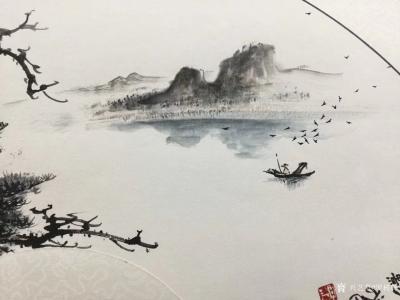 罗树辉日记-新作国画扇面《秋江帆影》，供君欣赏！
罗树辉 创作【图2】