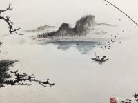 艺术家罗树辉日记:新作国画扇面《秋江帆影》，供君欣赏！
罗树辉 创作【图1】