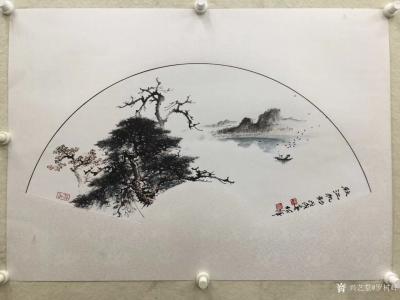 罗树辉日记-新作国画扇面《秋江帆影》，供君欣赏！
罗树辉 创作【图4】
