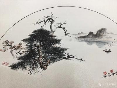 罗树辉日记-新作国画扇面《秋江帆影》，供君欣赏！
罗树辉 创作【图5】