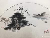 艺术家罗树辉日记:新作国画扇面《秋江帆影》，供君欣赏！
罗树辉 创作【图4】