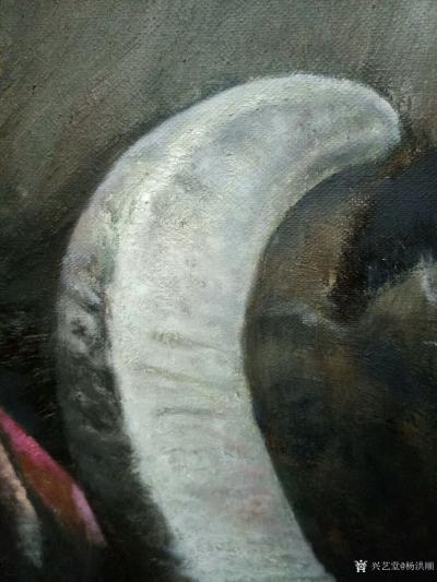 杨洪顺日记-油画《牛王争霸》
苗族是一个敬牛、爱牛、崇拜牛的民族，他们把牛视为健康、力量、【图3】