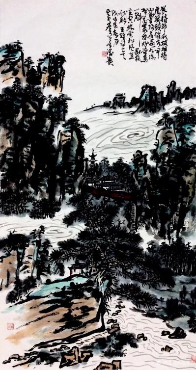 龚光万日记-国画山水画，录《过感化寺昙兴上人山院》
唐·王维
暮持筇竹杖，相待虎谿头。
【图1】