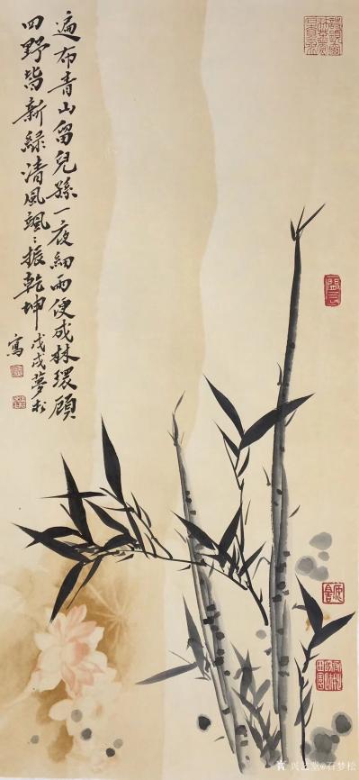 石梦松日记-遍布青山留儿孙，一夜细雨便成林。环顾四野皆新绿，清风飒飒振乾坤。石梦松国画作品【图1】