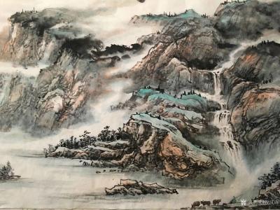 祝汉山日记-小六尺180/70。双龙戏江玩，三山两边排。太行揽圣地，万法佛即来。祝汉山国画【图2】