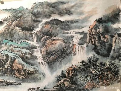 祝汉山日记-小六尺180/70。双龙戏江玩，三山两边排。太行揽圣地，万法佛即来。祝汉山国画【图3】