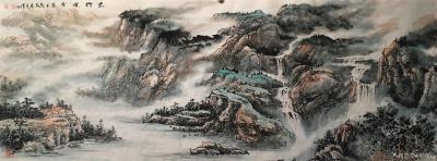 祝汉山日记-小六尺180/70。双龙戏江玩，三山两边排。太行揽圣地，万法佛即来。祝汉山国画【图4】