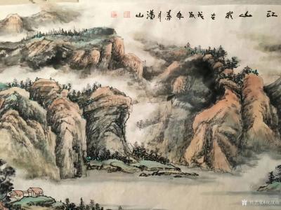 祝汉山日记-小六尺。春風江山秀，流泉载物厚，不知时节雨，天公开物透。祝汉山国画【图1】